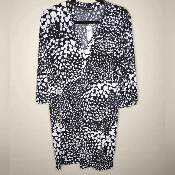 Black White Print Shift Dress Small NWT | Work to Cocktail Versatile Long Sleeve - Picture 4 of 10